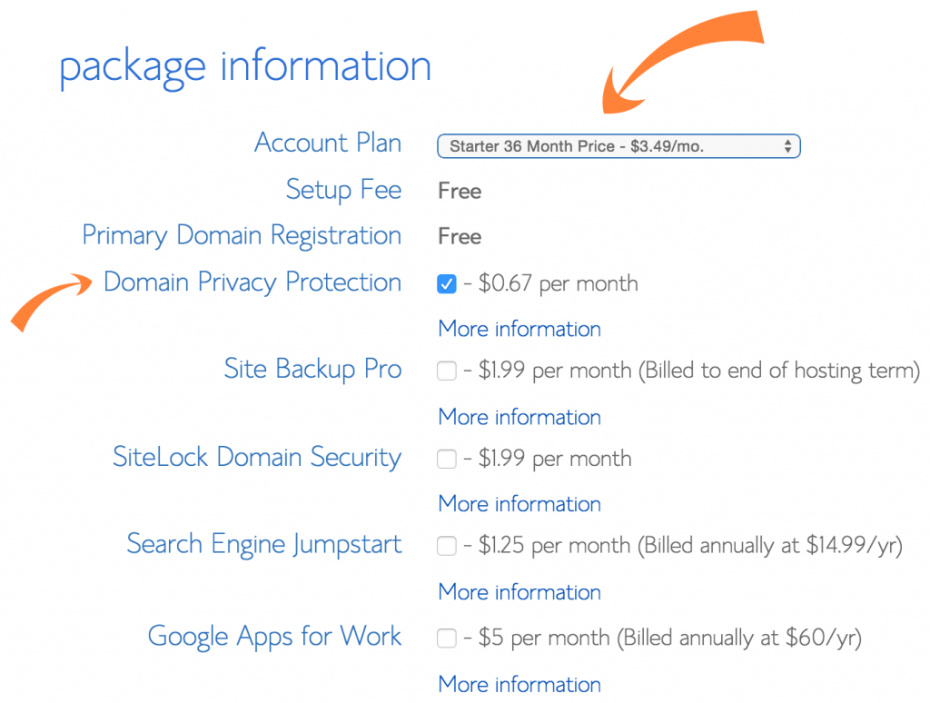 Bluehost - Select Your Package