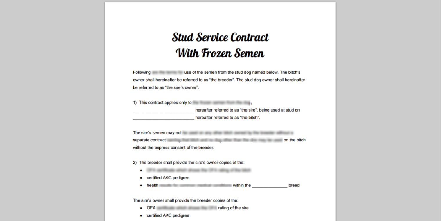 Stud Service, Dog Breeding & Puppy Sale Contract Library