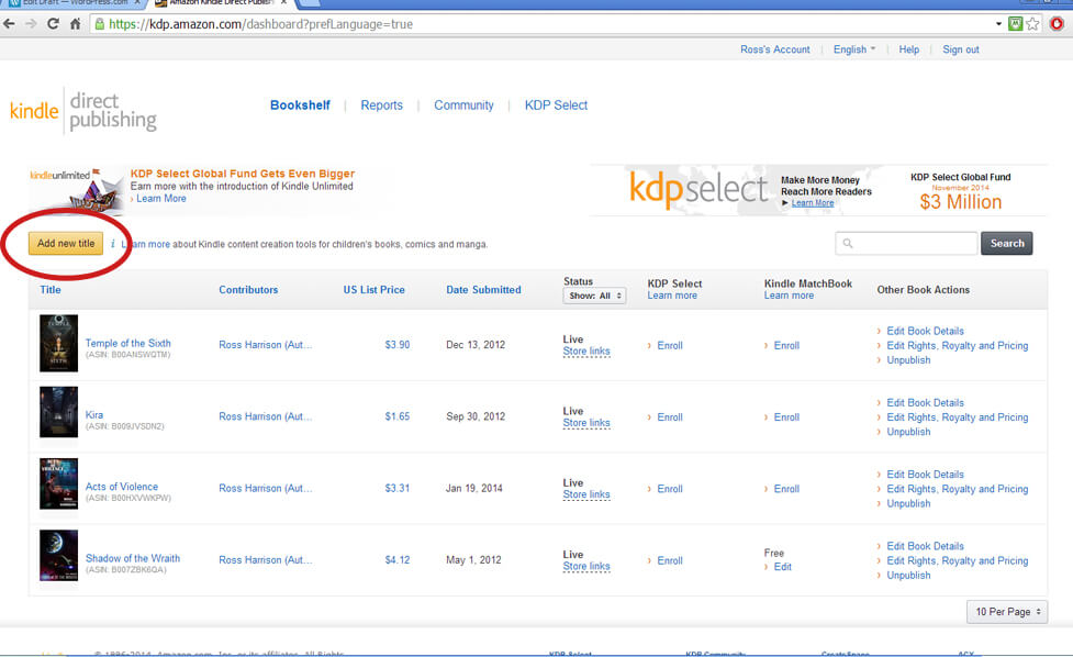 Kindle Direct Publishing Dashboard