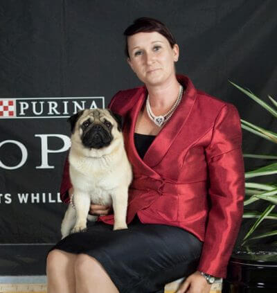 Jenny and Gipper, the first American Grand Champion Pug to come to Australia.